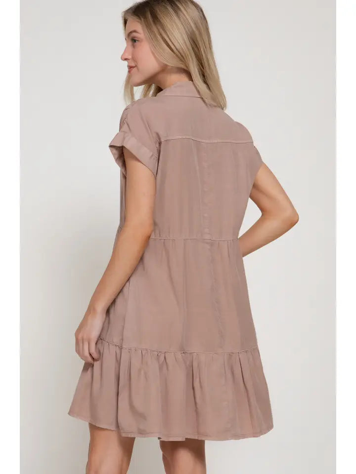 Darcie Dolman Short Sleeve Mini Ruffled Dress | Taupe