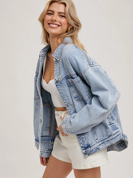 Denim Button Down Oversizzed Jacket | Light Wash