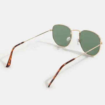 Thin Metallic Frame Fashion Sunglasses | Gold W/ Green Lenses