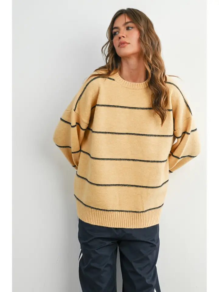 Darla Striped Pattern Drip Shoulder Sweater | Marigold Multi
