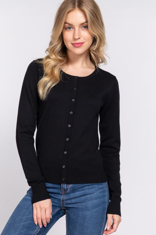 Ameena Button Down Cardigan | Black
