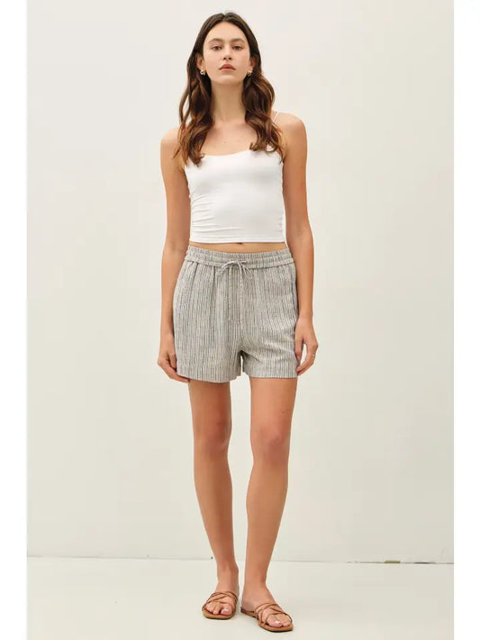 Linen Blend Striped Pull On Shorts | Slate