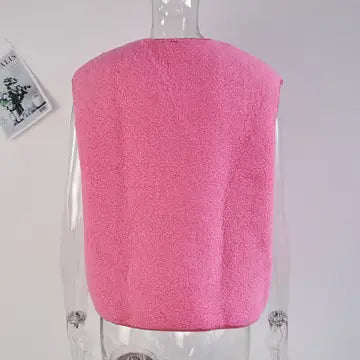 Snap Button Faux Sherpa Fleece Vest | Fuchsia
