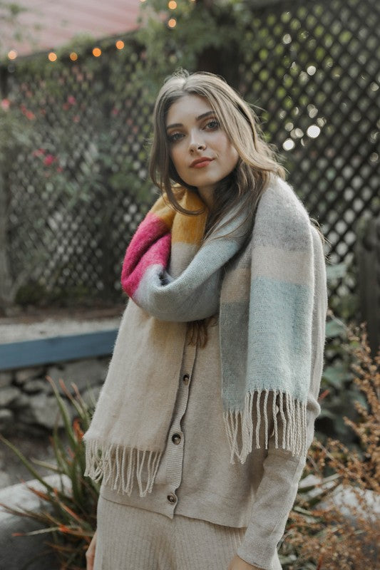 Ivy Color Block Soft Faux Mohair Scarf | L. Blue/Oatmeal