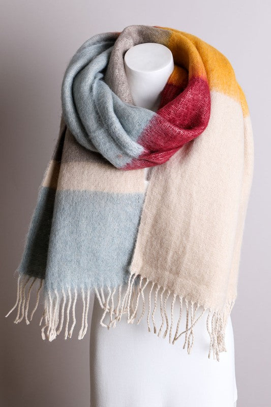 Ivy Color Block Soft Faux Mohair Scarf | L. Blue/Oatmeal