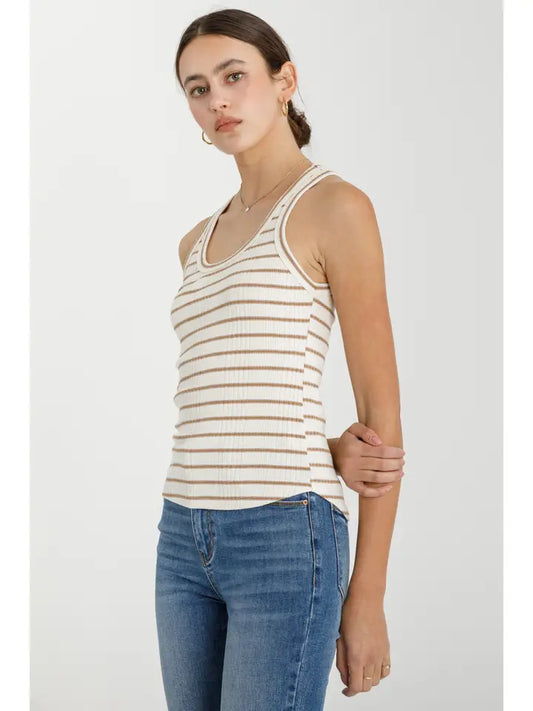 Striped Ribbed Tank Top | Mocha