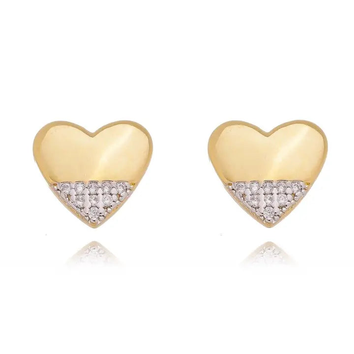 18k Gold Filled Heart Stud With Cz Stones