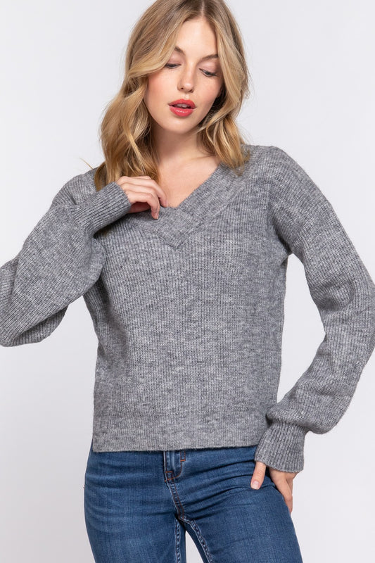 Mason Double V-Neck Sweater |Grey