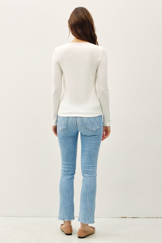 Abby Boat Neck Long Sleeve Top | Ivory