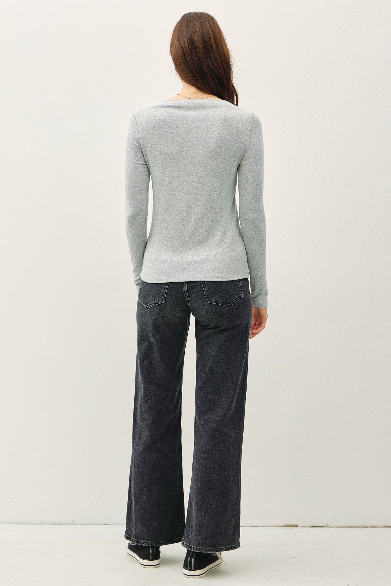 Abby Boat Neck Long Sleeve Top | H. Grey