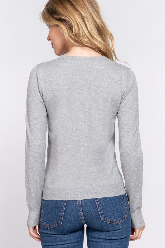 Hailee Crew Neck Basic Sweater | Grey