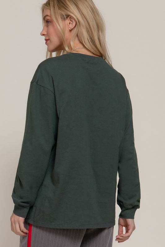 Nina Long Sleeve Cotton Tee | Dusk Green