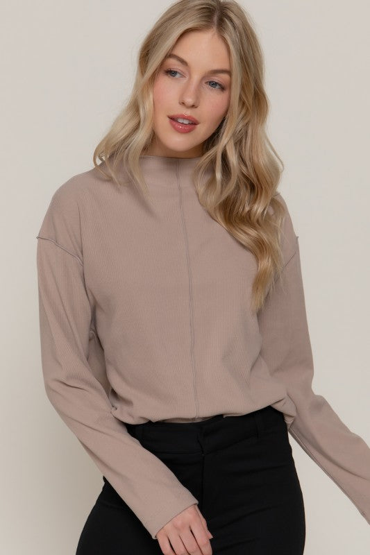 Perfect Tones Bruched Rib Top | Mushroom