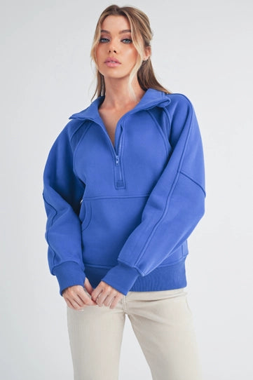 Long Dove Funnel Neck Half Zip | Cobalt