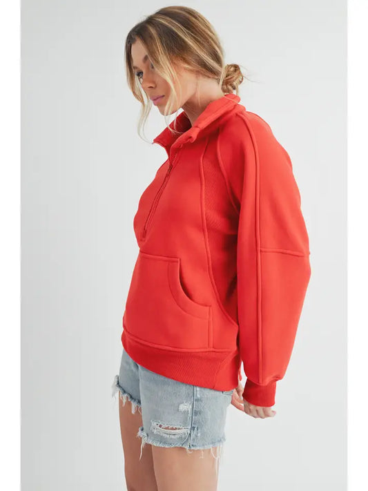 Long Dove Funnel Neck Half Zip | Tomato