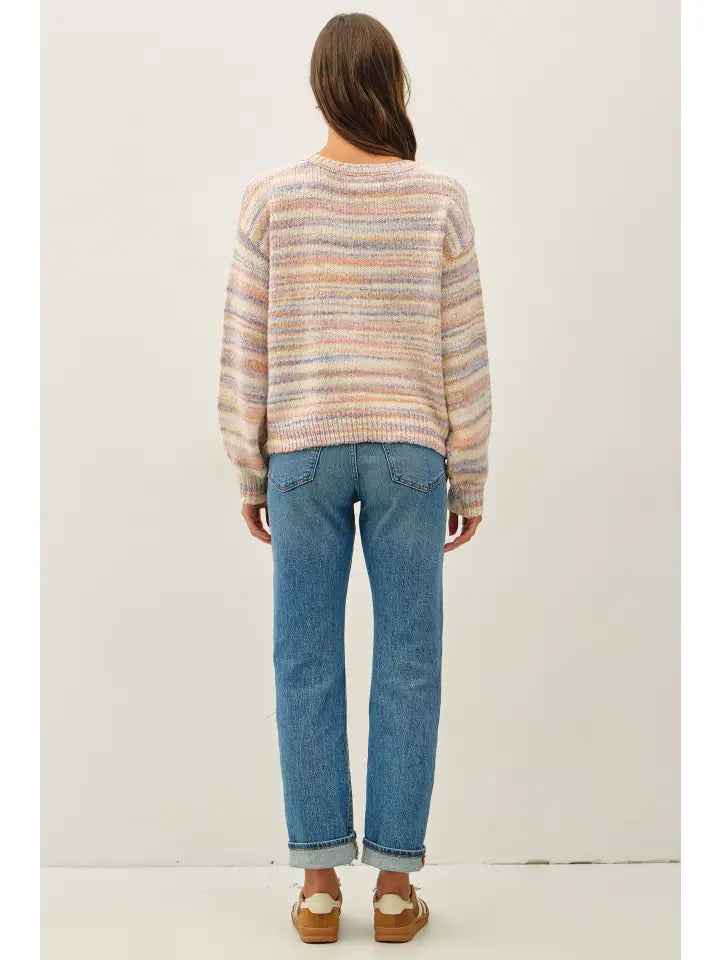 Chloe Soft Multi Color Striped Sweater | Mocha Combo