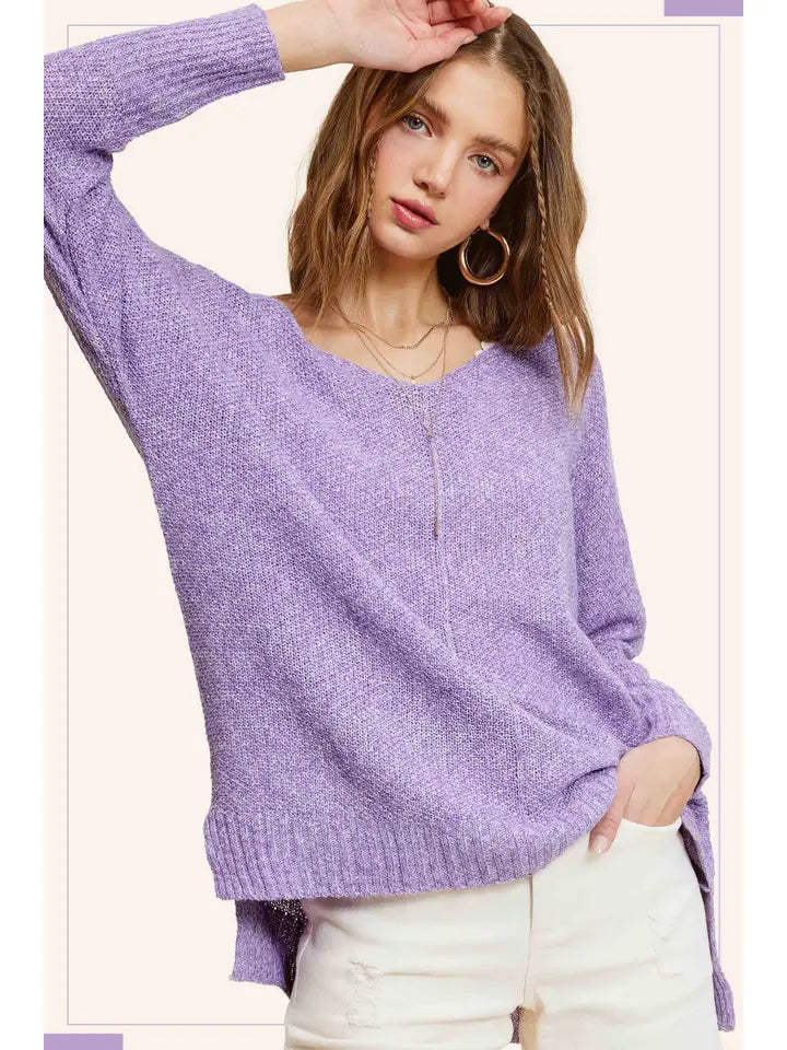 Soft Lightweight V-Neck Sweater Top | Taro