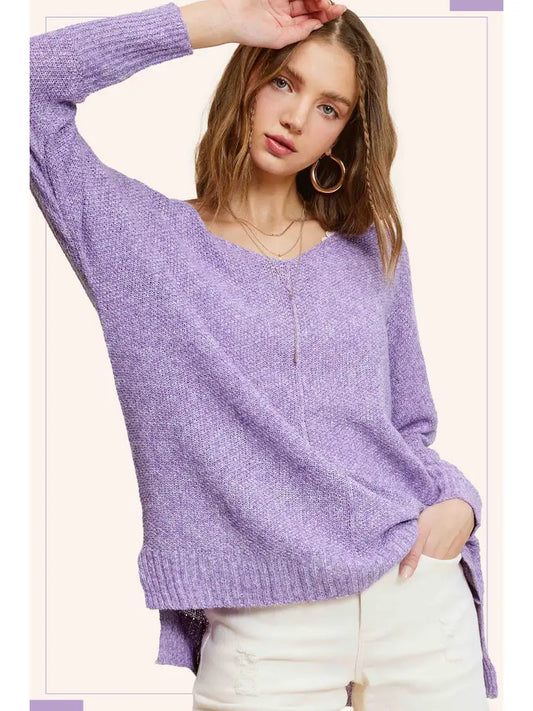 Soft Lightweight V-Neck Sweater Top | Taro