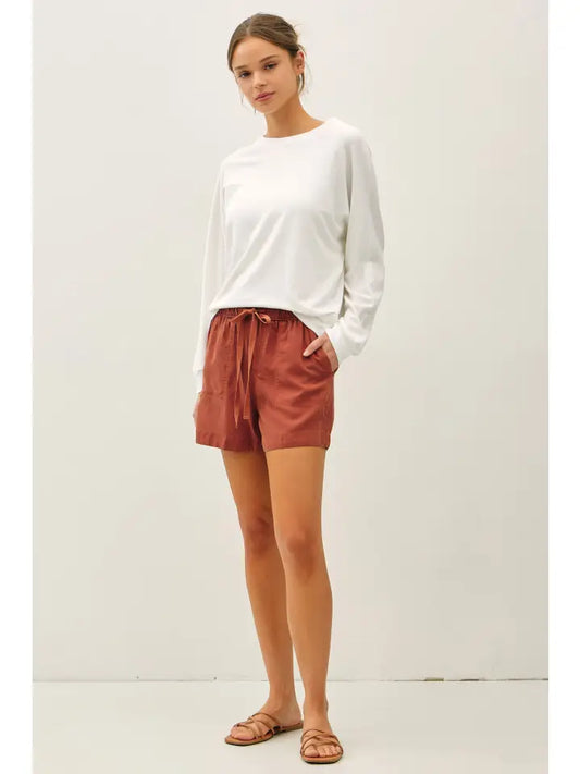 High Rise Pull On Tencel Short | Dark Rust