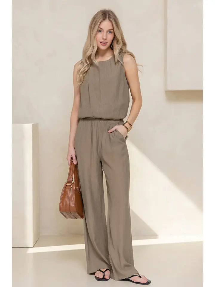 Cala Elastic Waistband Crinkle Woven Long Pants | Olive