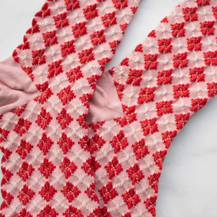 Winter Check Pattern Socks | Pink/Red