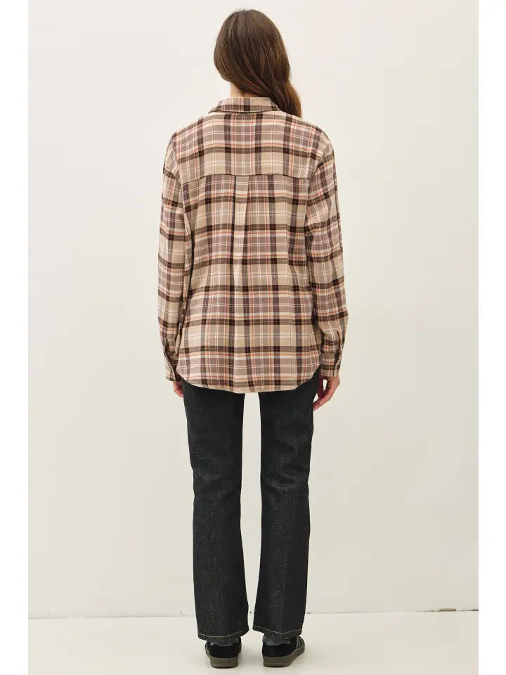 Arden Oversized Flannel Shirt | Taupe