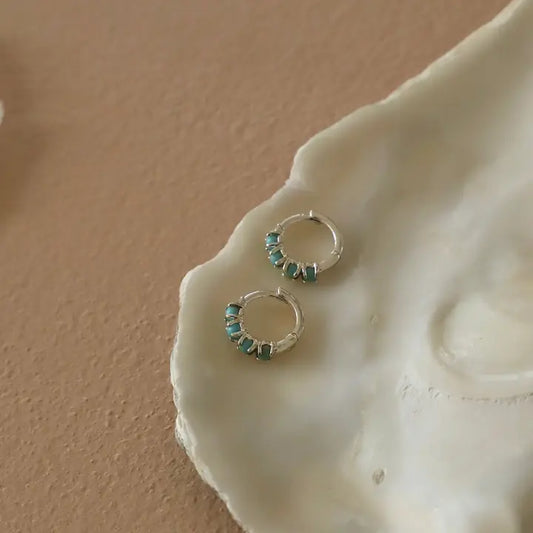 Mini Turquois Hoops | Silver