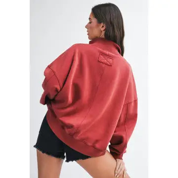 Orion Oversized Snap Neck Pullover Sweatshirt | Mulberry