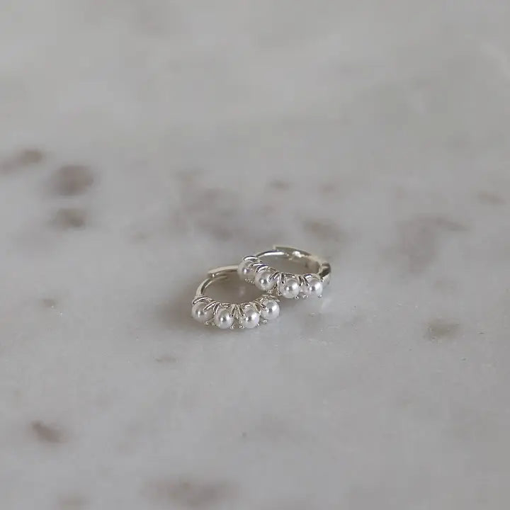 Mini Pearl Hoops | Silver