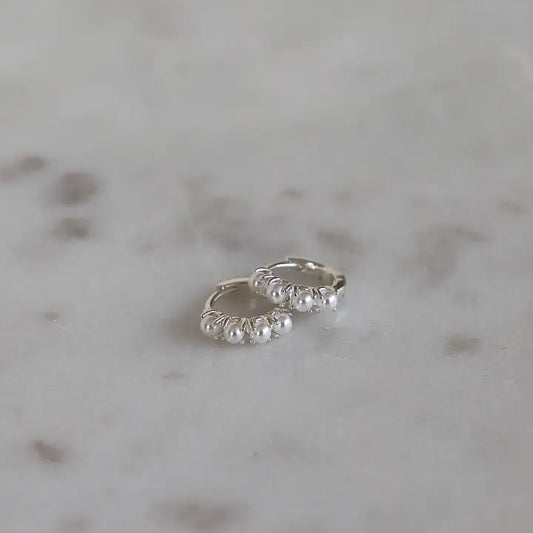 Mini Pearl Hoops | Silver