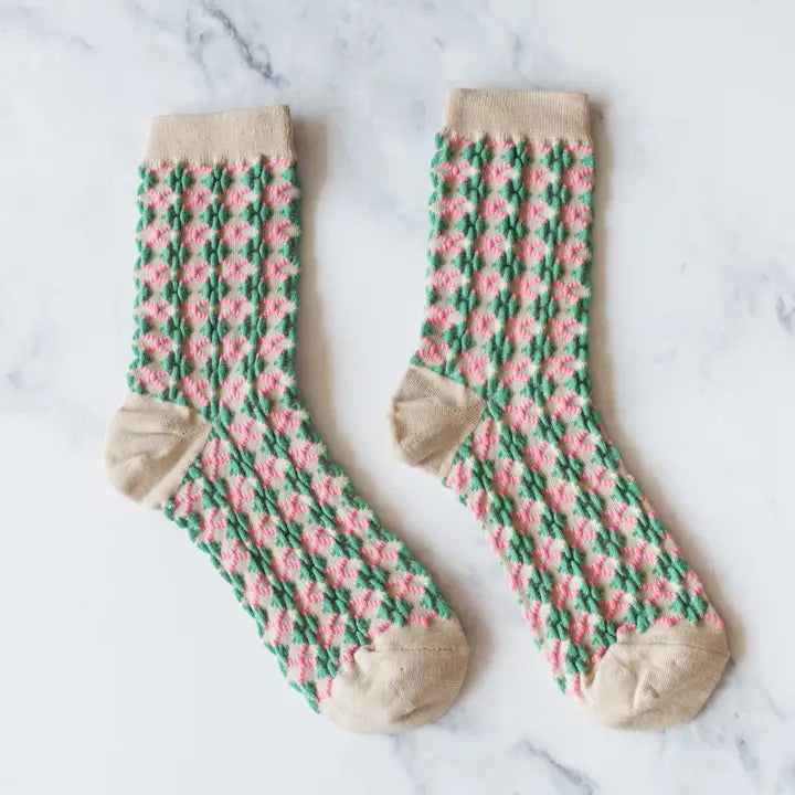 Winter Check Pattern Socks | Beige/Green