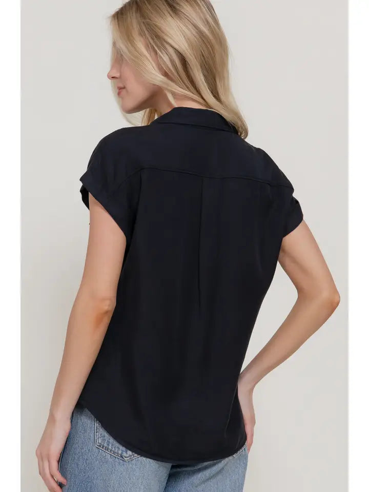 Dawn Dolman Short Sleeve Button Down Tencel Shirt | Black