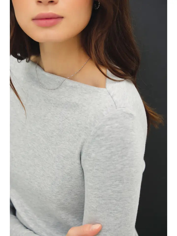 Abby Boat Neck Long Sleeve Top | Grey