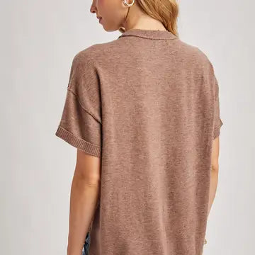 Crew Neck Knit T-Shirt | Mocha