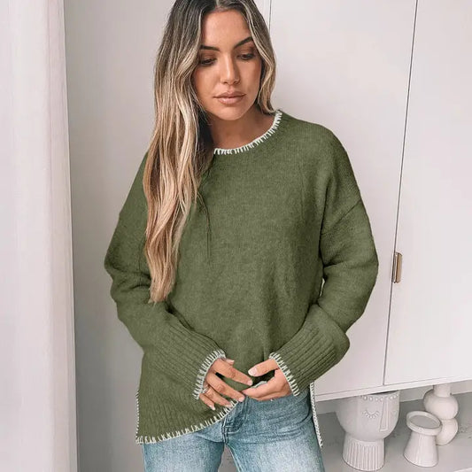 Cozy Split-End Pullover Sweater | Green