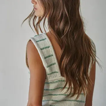Bri Knit Striped Sweater Tank With Open Back Tie Straps | Cream/Green