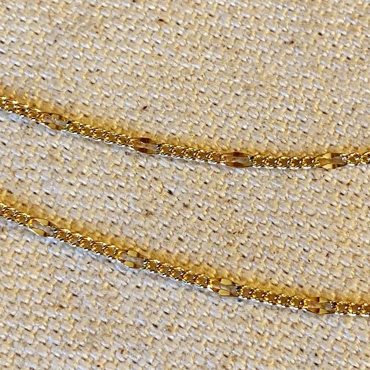 18K Gold Filled Beaten Figaro Chain