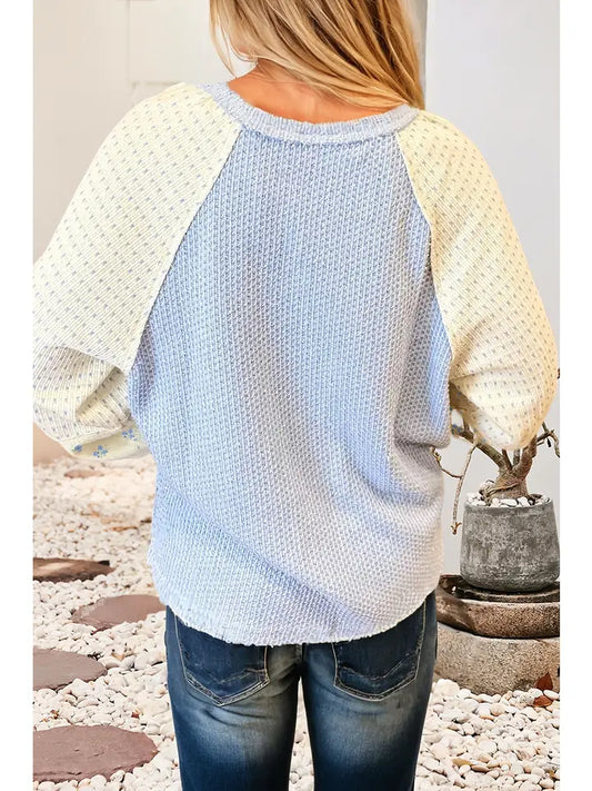 Spring Knit Color Block Floral Patchwork Long Sleeve | Beau Blue