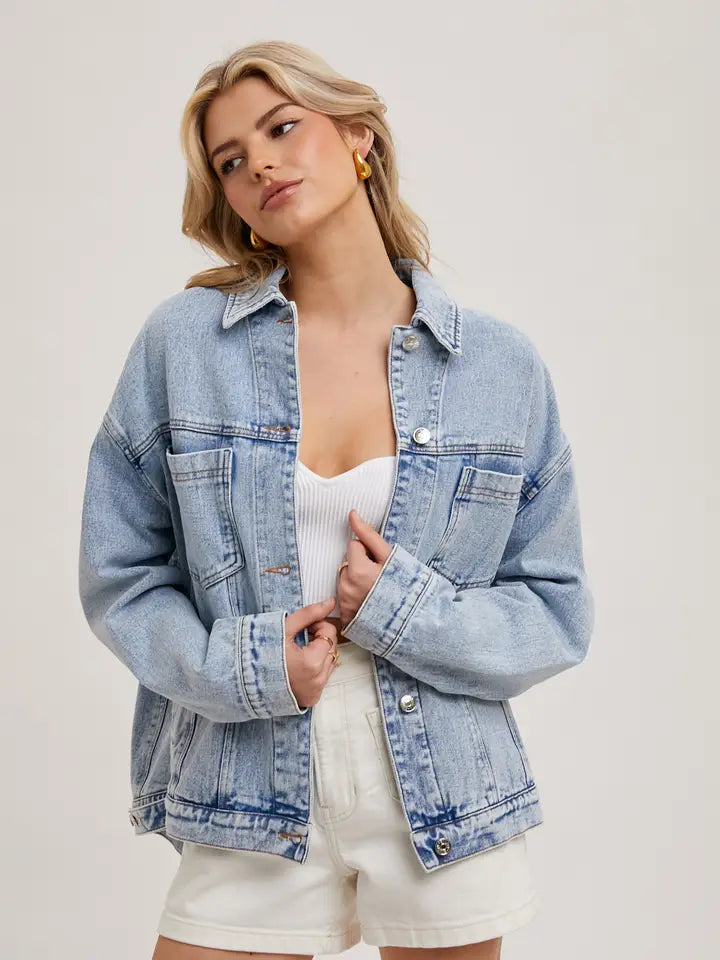 Denim Button Down Oversizzed Jacket | Light Wash