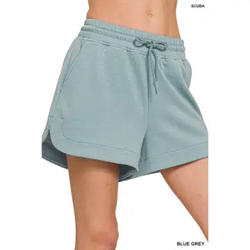 Scuba Elastic Waistband Shorts With Pockets | Blue/Grey