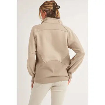 Long Dove Funnel Neck Half Zip | Oat