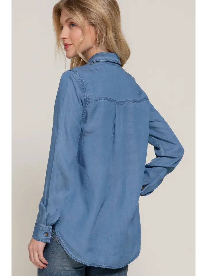 Daisy Long Sleeve Button Down Shirt | Denim Blue