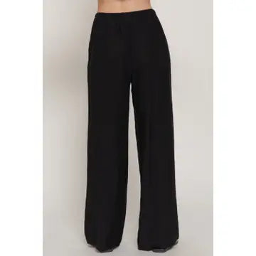 Cala Elastic Waistband Crinkle Woven Long Pants | Black