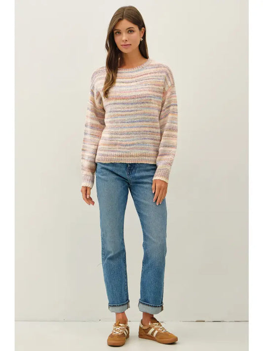 Chloe Soft Multi Color Striped Sweater | Mocha Combo