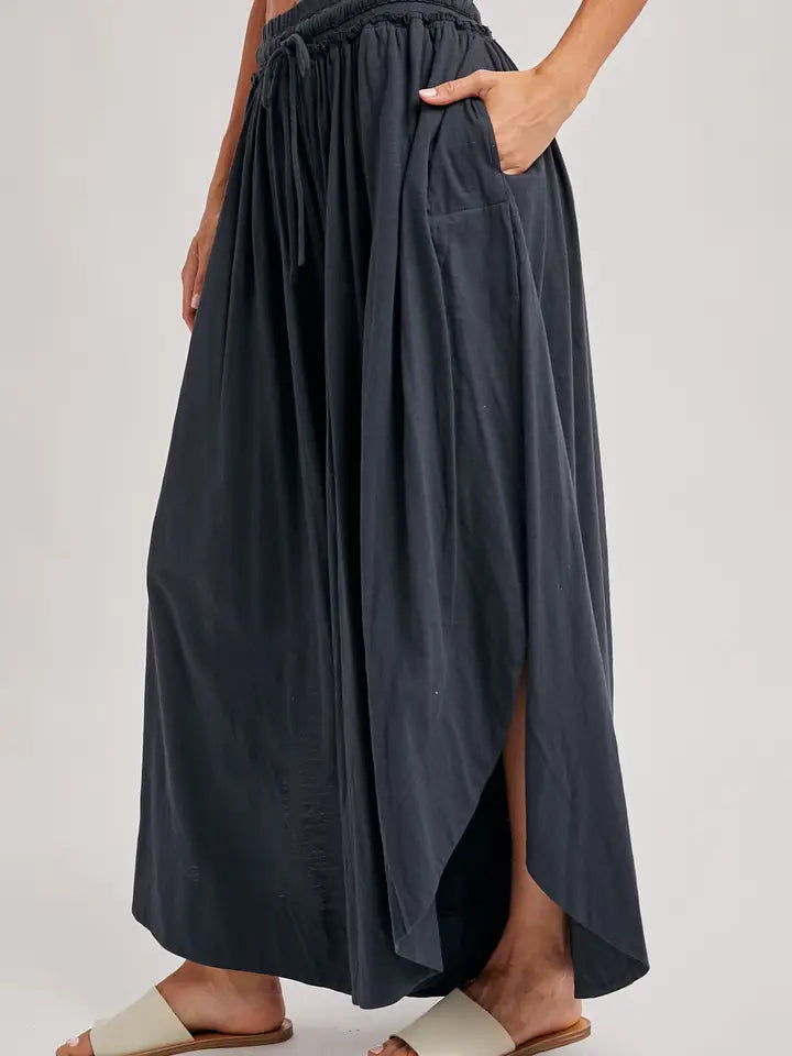 Bohemian Side Slit Rounded Hem Wide Leg Pants | Ash