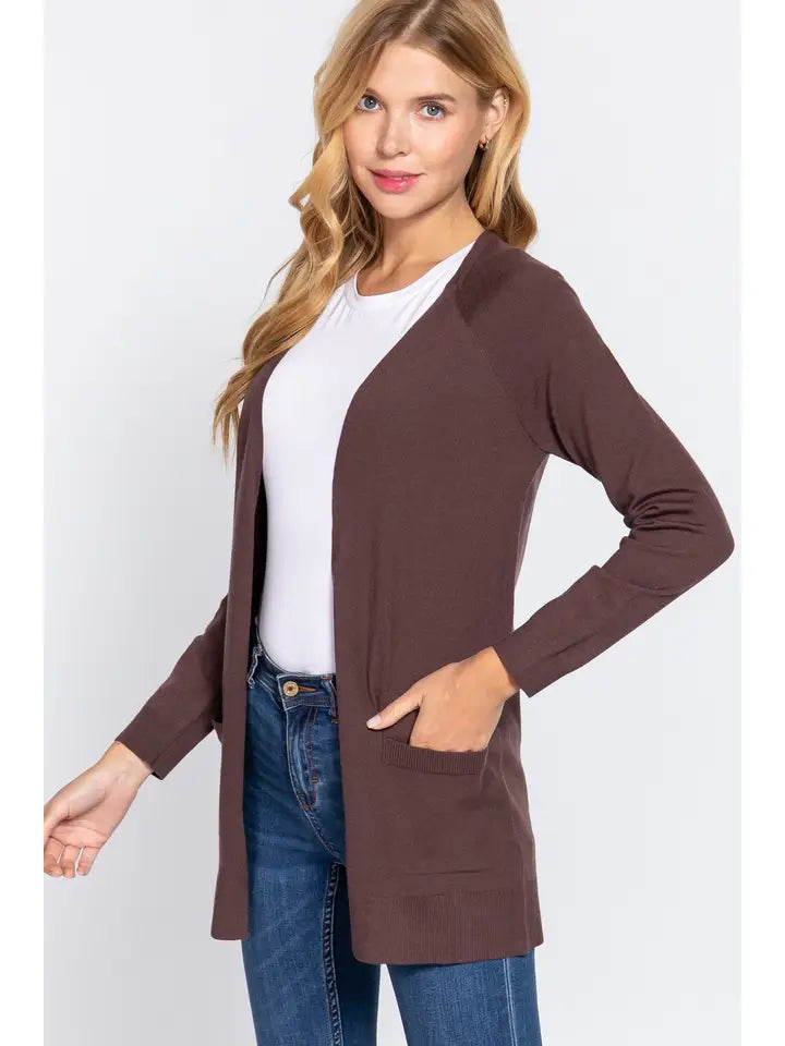 Maisie Long Sleeve Open Sweater Cardigan | Cocoa Brown