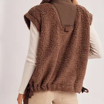 Cara Button Down Mock Neck Fleece Sherpa Vest | Coco