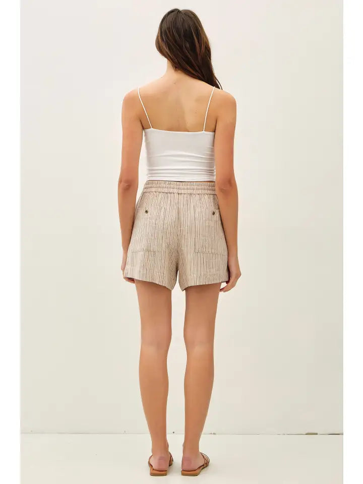 Linen Blend Striped Pull On Shorts | Brown