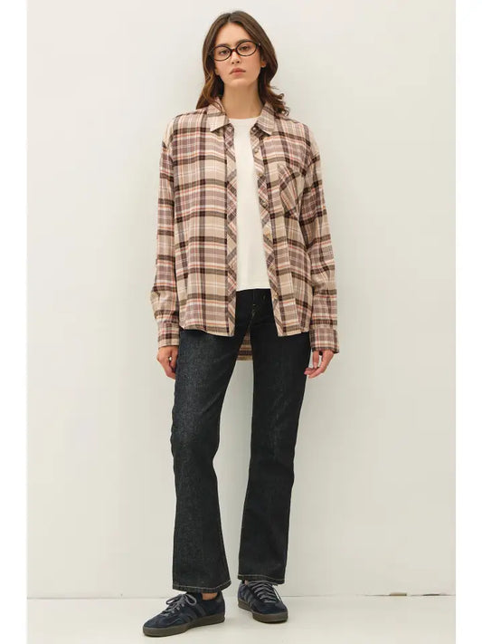 Arden Oversized Flannel Shirt | Taupe