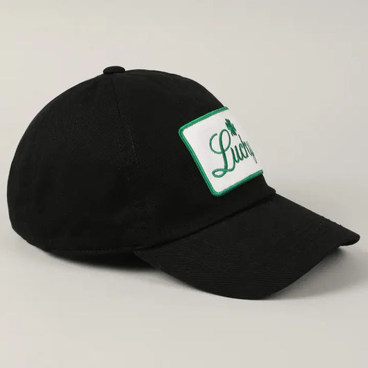 Lucky Four Leaf Clover Embroidery Patch Baseball Cap | Black